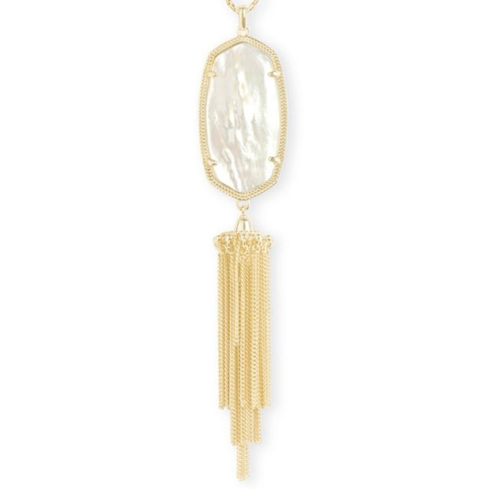 Kendra Scott Rayne White Mother of Pearl Gold Tassel Necklace